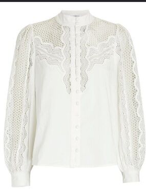 INTERMIX Brody Lace Button-down Blouse In White (XL)